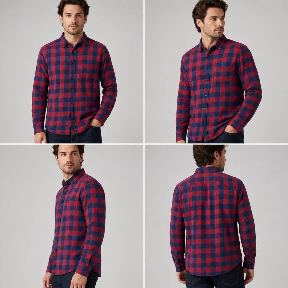 American Eagle Mens XXL Red Blue Plaid Flannel Shirt Long Sleeve Button Up